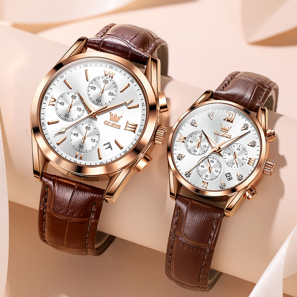OLEVS Couple Watch for Men Wom - Leather Watch Band Men review and price